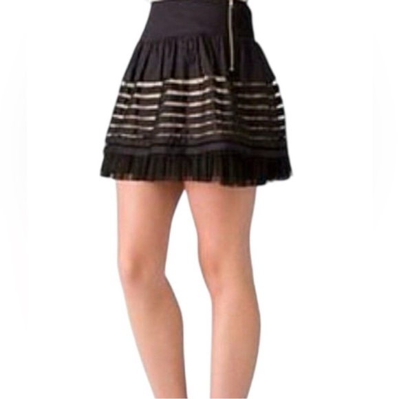 Free People Black & Tan Tiered Tulle Mesh Mini Skirt Sz 6 Grunge Rock Witchy - Picture 1 of 11